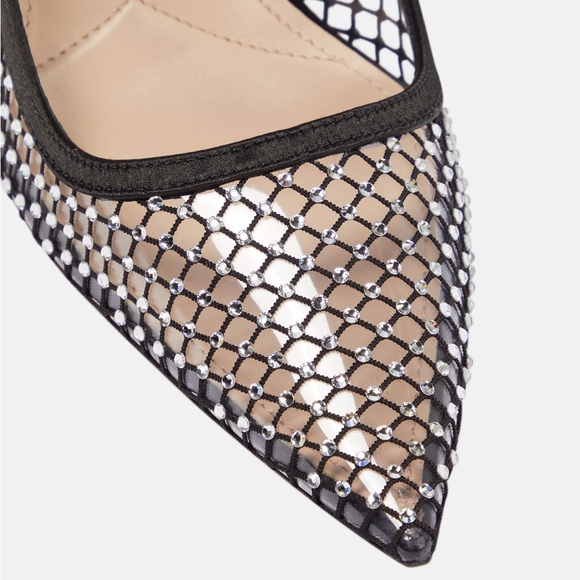 Miu Miu black mesh pvc Maryjane pumps w/ clear rhinestones and square base heel - Picture 4 of 4